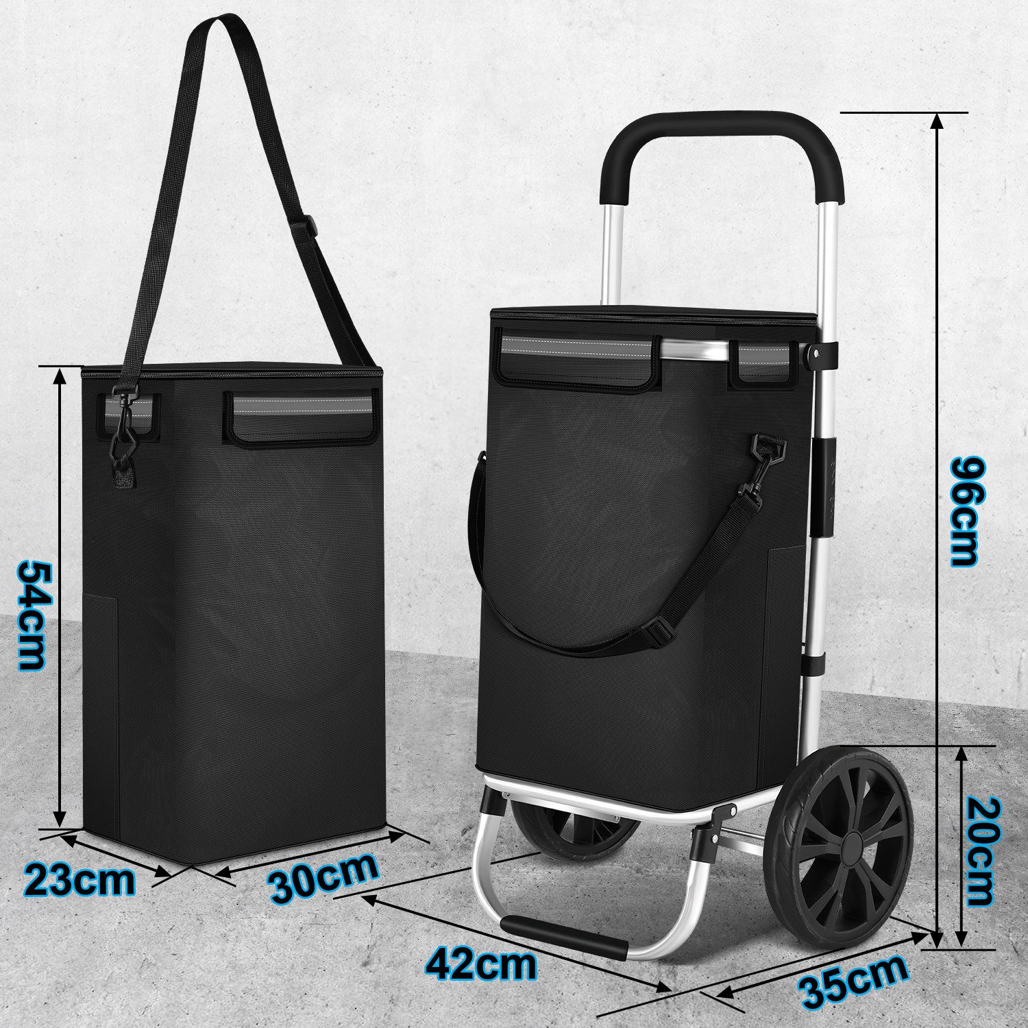 Clanmacy Einkaufstrolley Einkaufswagen klappbar Leicht mit 40L Große Kapazität Thermo Tasche, 40L, klappbar & rollbar, bis 40 kg
