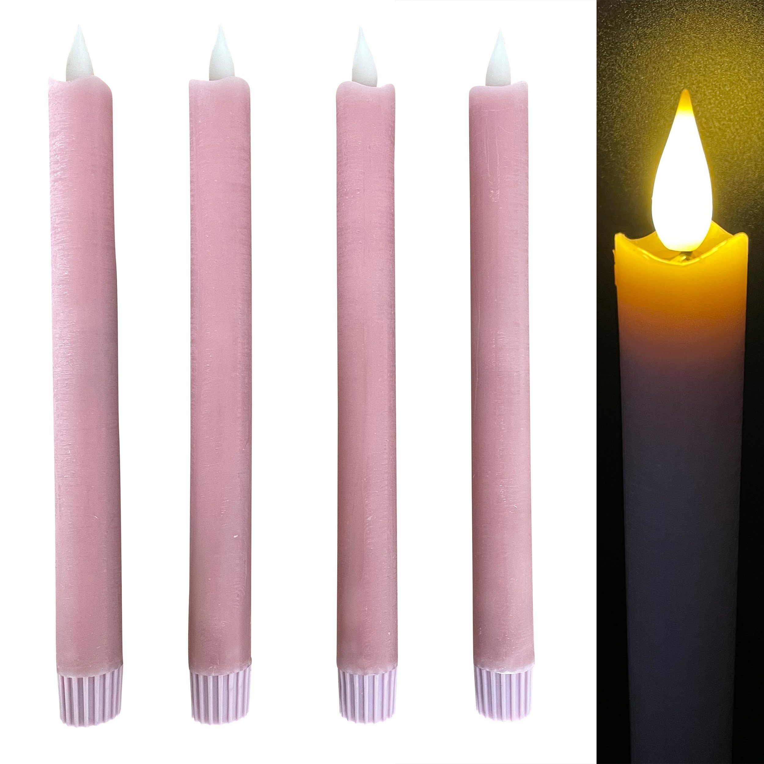 Online-Fuchs LED-Kerze 4 LED STABKERZEN im Set aus Echtwachs mit Fernbedienung und Timer (METALLIC Silber, Rot, Weiß, Taubenblau, Rosé, Champagner -, Höhe ca. 25 cm), flackernde Flamme - 171