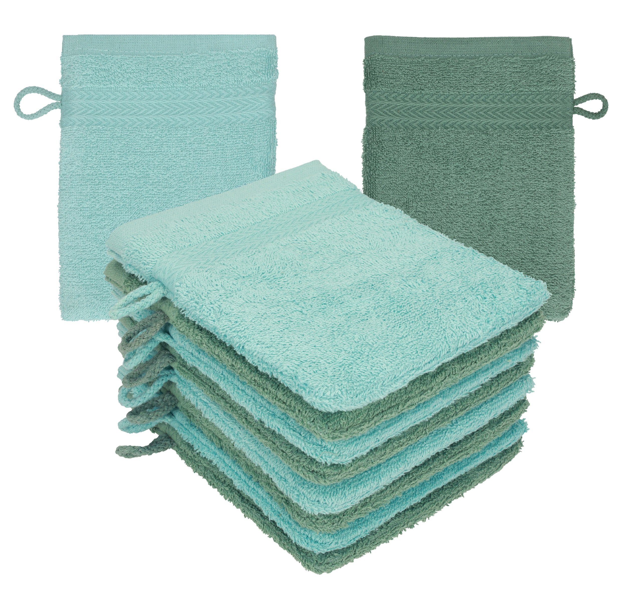 Betz Waschhandschuh 10 Stück Waschhandschuhe Premium 100% Baumwolle Waschlappen Set 16x21 cm Farbe Ocean - tannengrün