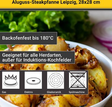 Krüger Steakpfanne Aluguss Grill-/ Steakpfanne LEIPZIG, 28 x 28 cm, Aluminiumguss (1-tlg), hochwertige Antihaft-Versiegelung