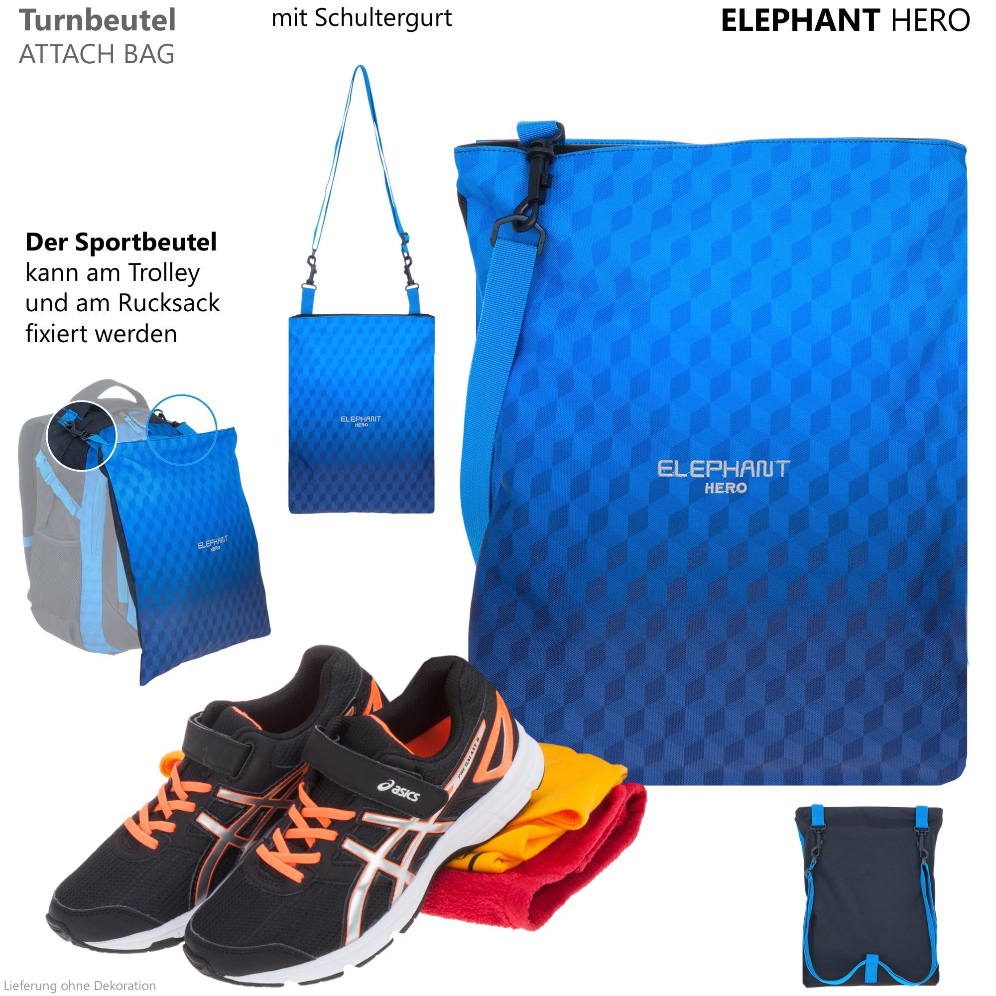 ELEPHANT Turnbeutel Sportbeutel Attach Bag Hero Signature Tasche, für Jungen Mädchen Schubeutel Gymbag + Trinkflasche – Bild 2 von 5