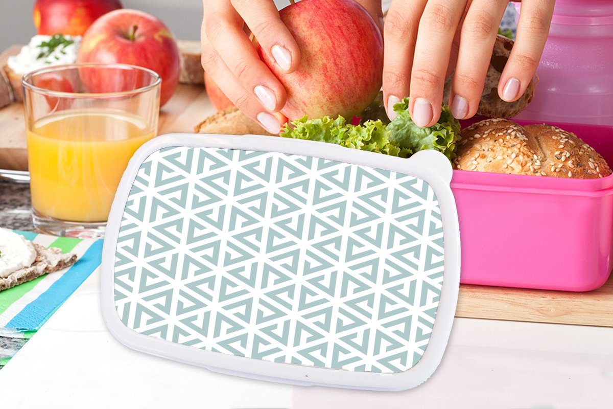 MuchoWow Lunchbox Design - Geometrie rosa Erwachsene, Snackbox, Kunststoff für Kunststoff, Brotdose - Brotbox - (2-tlg), Dreieck, Kinder, Muster Mädchen