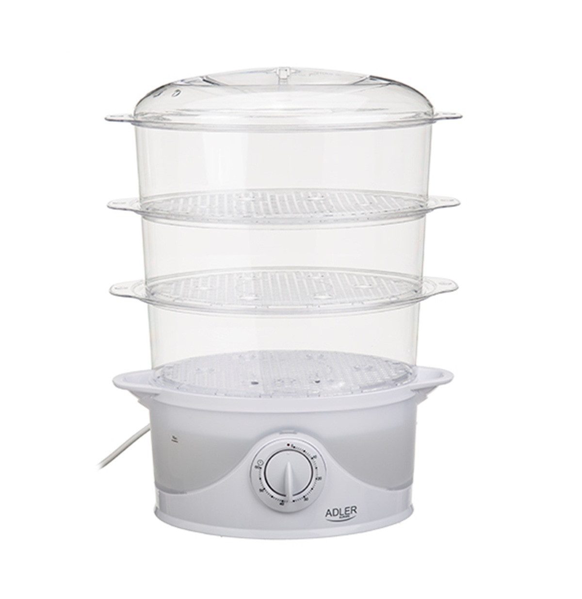 Adler Dampfgarer AD 633 800W - mit 3 Behältern, 9L & Reisschale in Weiß, 800 W, Schnelle Dampferzeugung in nur 40 Sekunden, 3 stapelbare Dampfbehälter