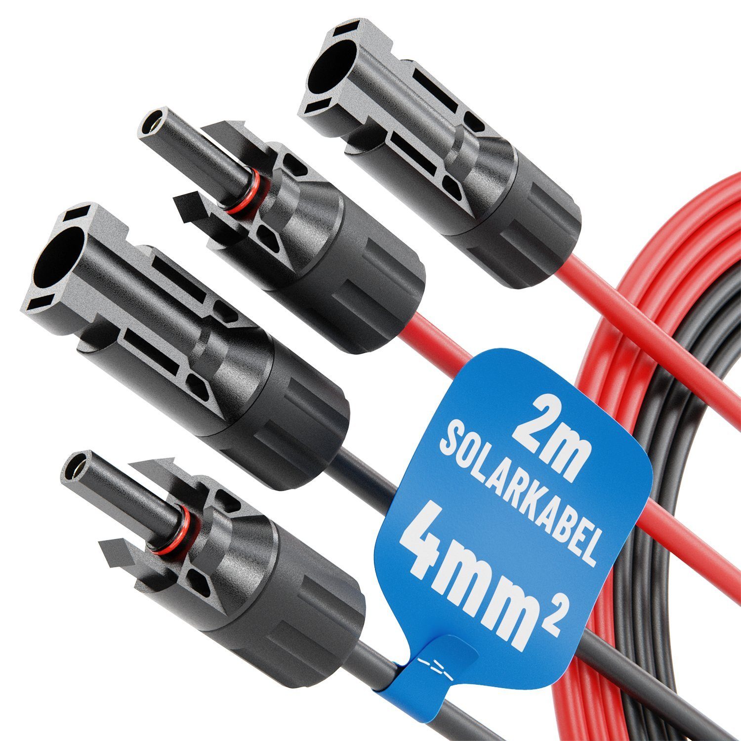 ABSINA 2x 2 Meter Solarkabel 4mm2 H1Z2Z2-K schwarz & rot - PV Kabel 4mm2 Solarkabel, (200 cm)
