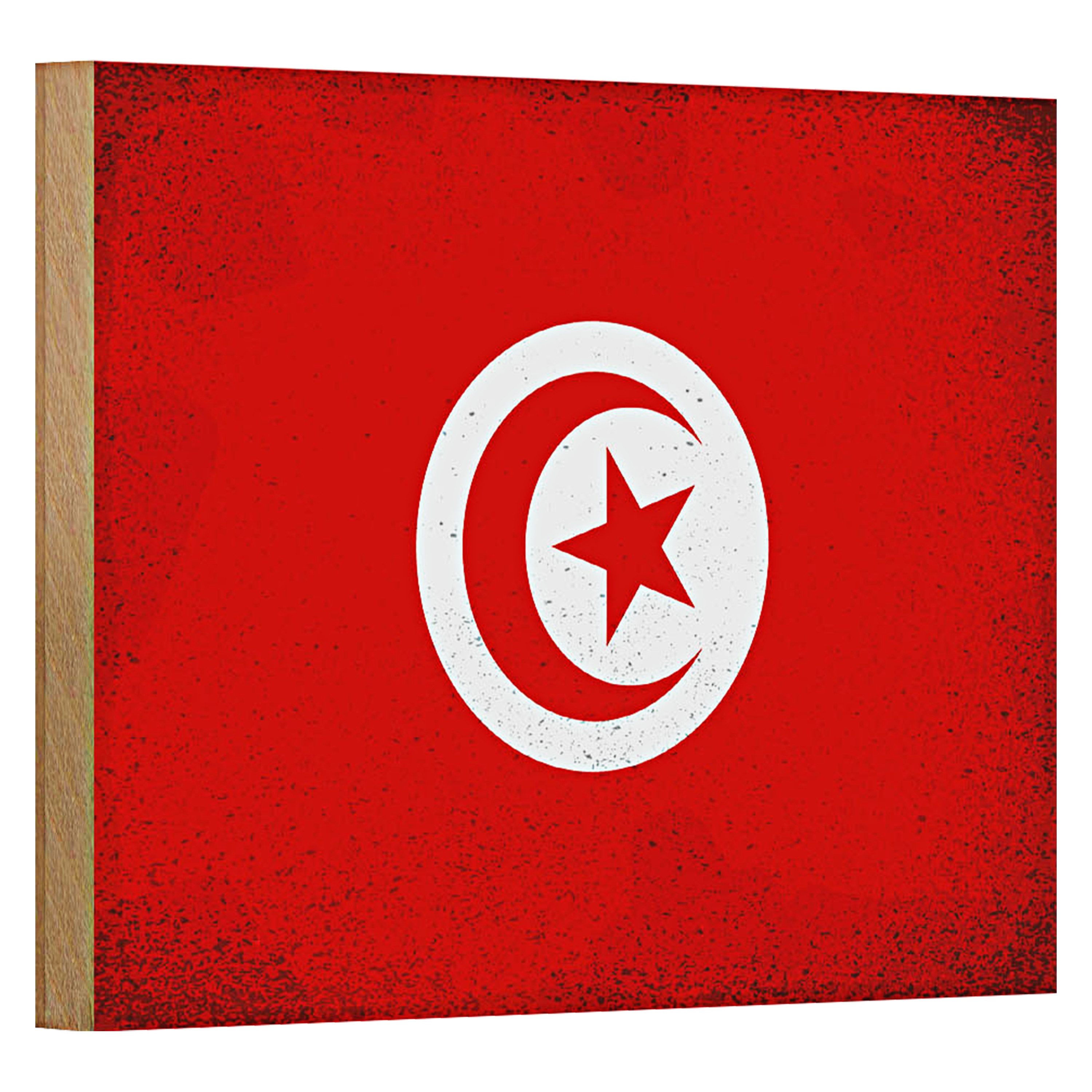 Holzbild Flagge Tunesien 18x12cm Flag of Tunisia Vintage
