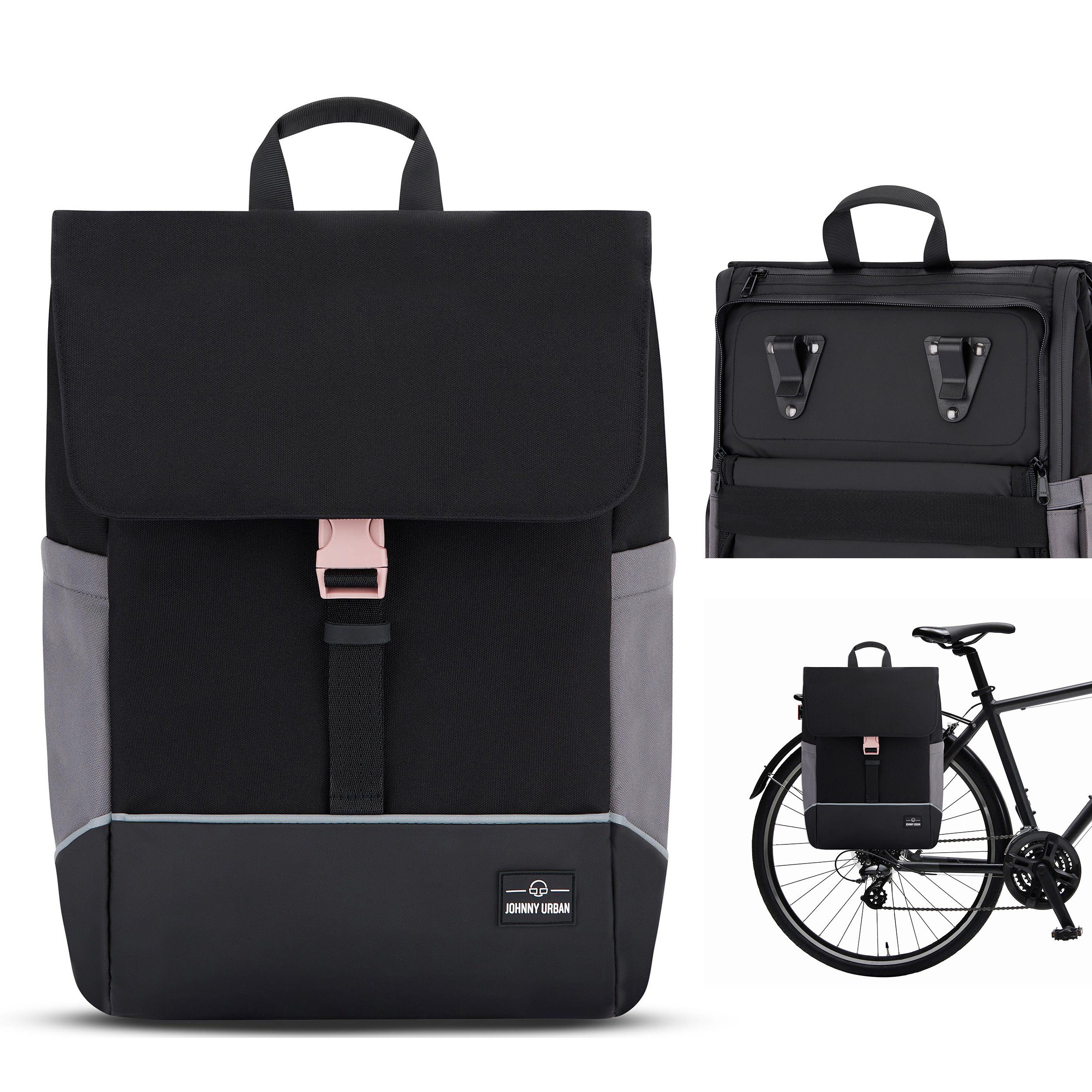 Johnny Urban Fahrradtasche MIKA BIKE, 2in1 Rucksack und Fahrradtasche Damen (1-tlg), Flexible Größe, Gepolstertes Laptopfach, Wasserabweisend