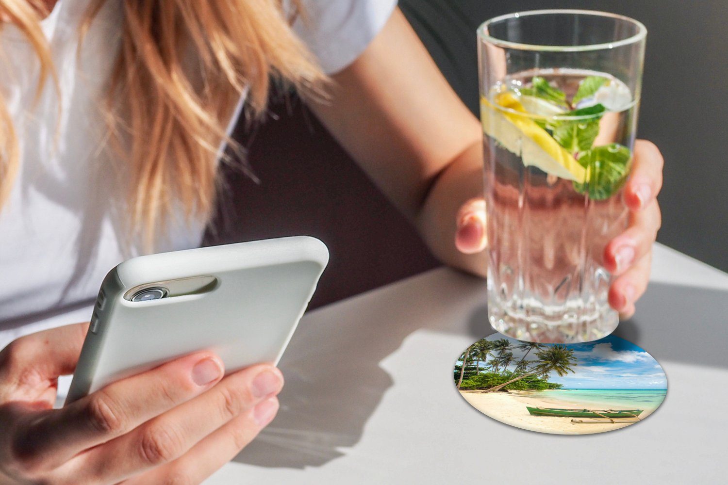 Becher Korkuntersetzer, für Strand Gläser, 6-tlg., Tasse, Tropisch, Palme Zubehör Kanu Glasuntersetzer MuchoWow - - Tassenuntersetzer, Getränkeuntersetzer, -