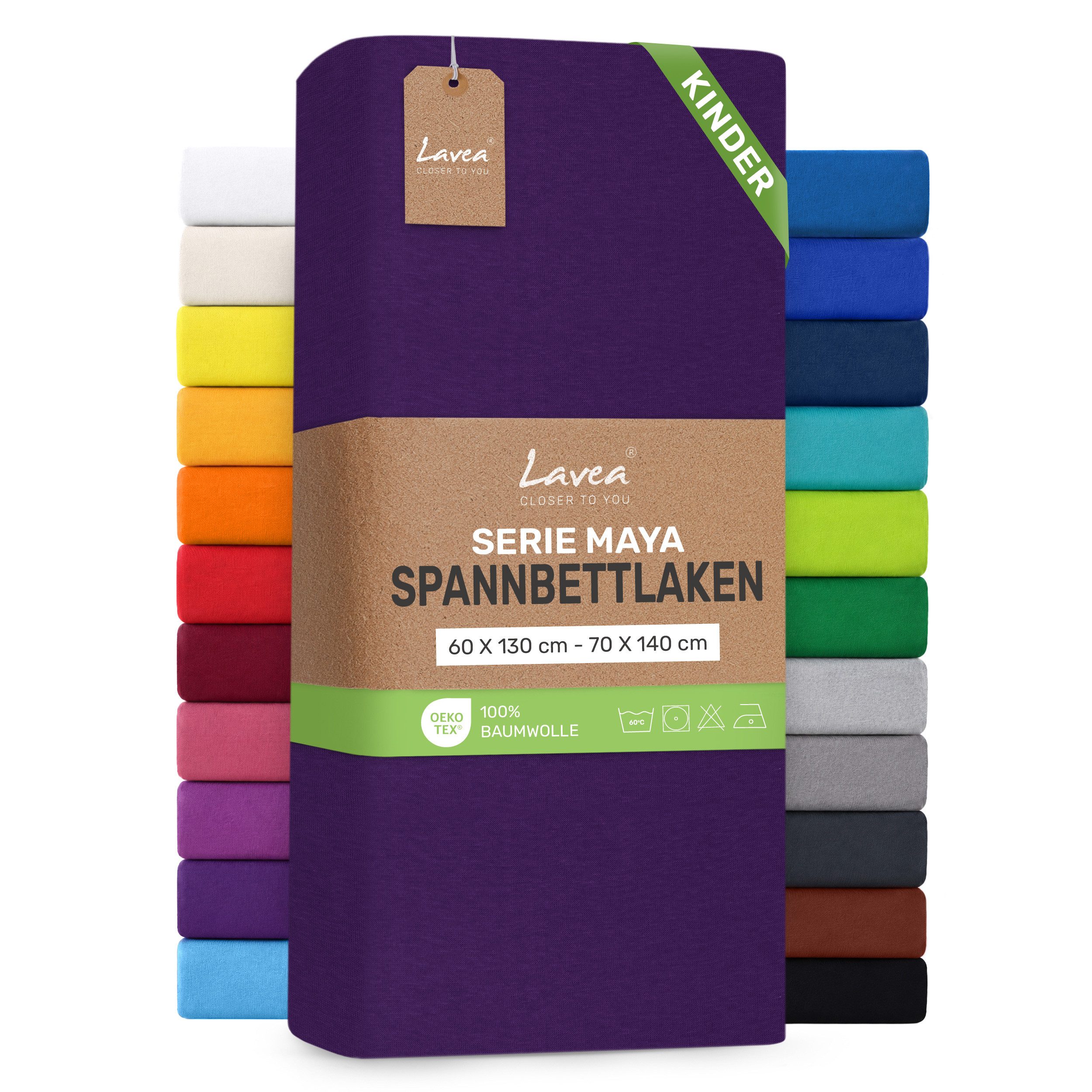 Lavea Spannbettlaken Bettlaken Maya, 180x200cm, 200x200cm, 140x200cm, 160x200cm, 100% Baumwolle Jersey, Gummizug: rundum, (1 Stück), für Matratzen, Topper, Boxspring- und Wasserbetten, weich, langlebig