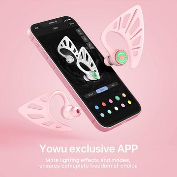 YOWU kabellose 5.0-Kopfhörer, 10 Farben, RGB-Effekte mit Ladehülle In-Ear-Kopfhörer (Kristallklare Anrufe, damit jede Unterhaltung klar und deutlich ist., mit App-Steuerung, Dual-Mikrofon-Rauschunterdrückung IPX4 wasserdicht)