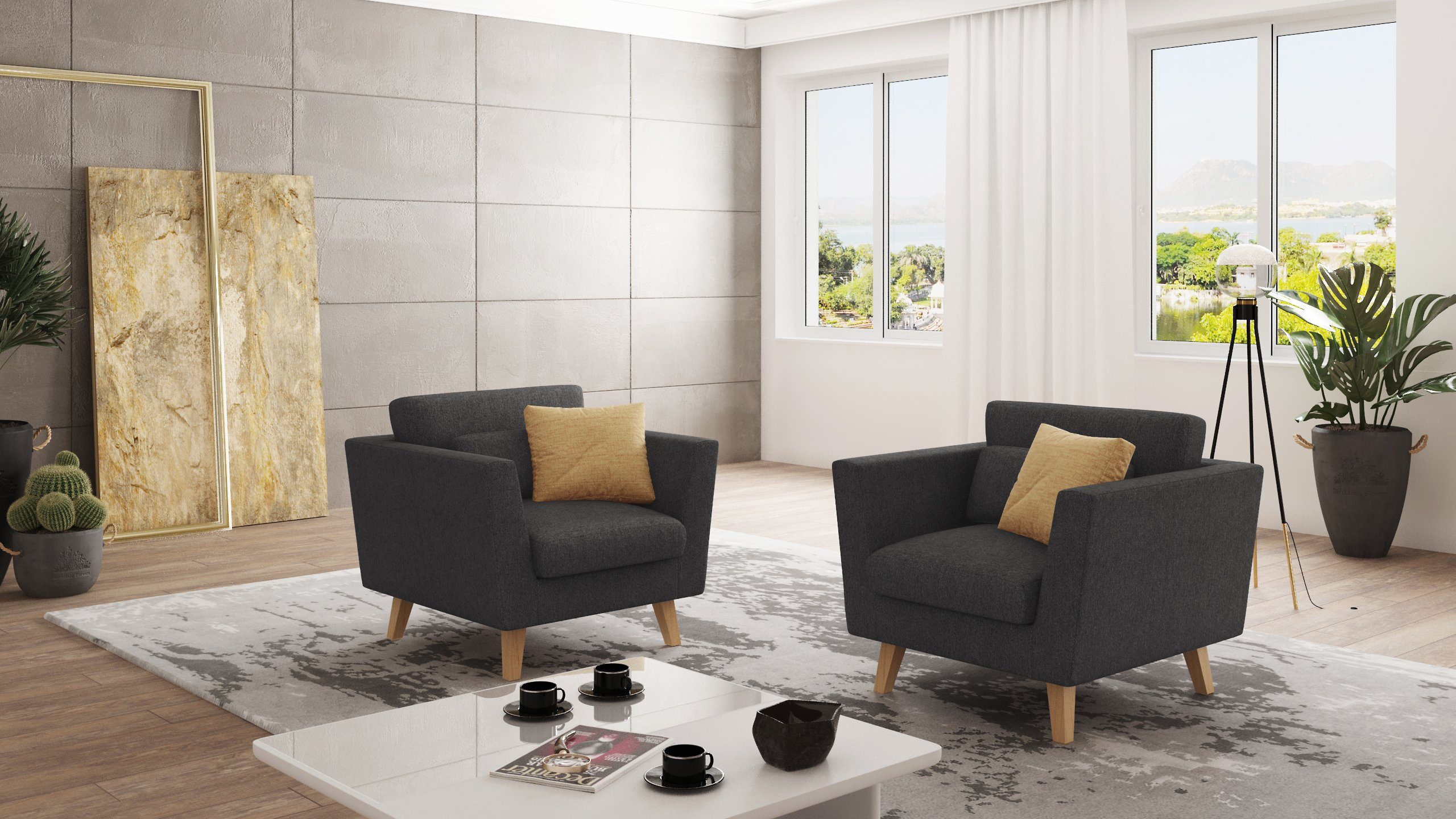 S-Style Möbel Sessel Angeles im skandinavischen Design, mit Wellenfederung Graphit