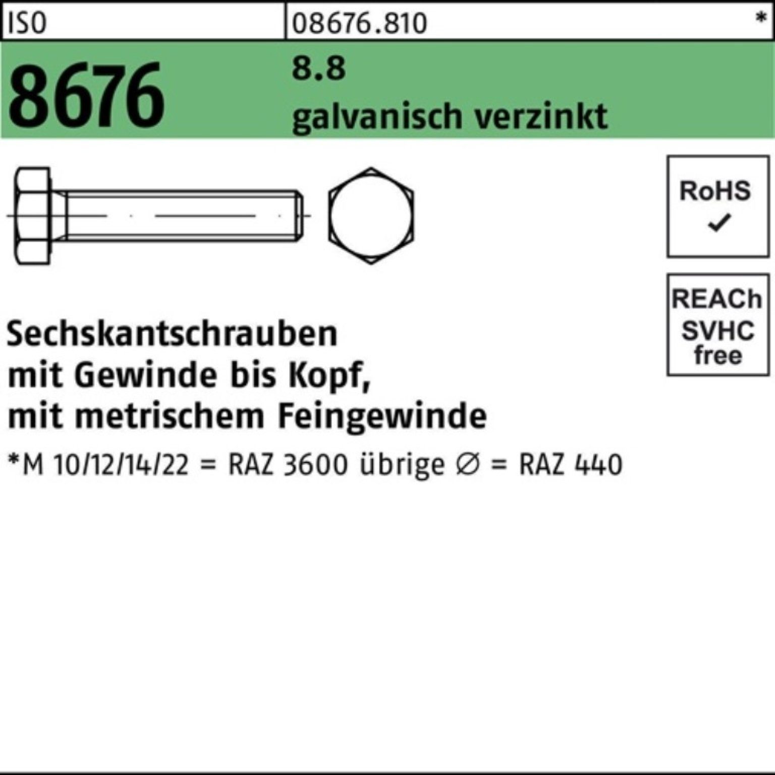 Reyher Sechskantschraube 100er Pack Sechskantschraube ISO 8676 VG M16x1,5x 60 8.8 galv.verz. 50 | Schrauben