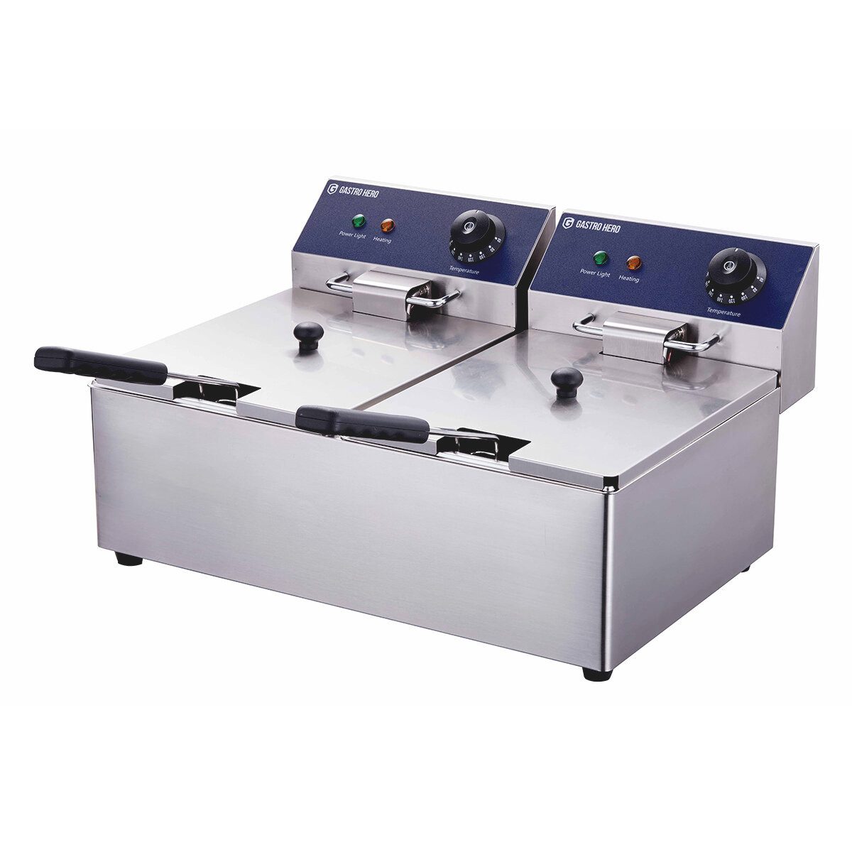 GastroHero Fritteuse Doppel Fritteuse ECO 6+6 Liter Edelstahl Tischfritteuse, 2500 W