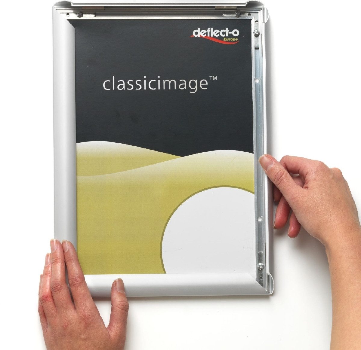 Deflecto Bilderrahmen Wandprospekthalter mit Klapprahmen A3 Aluminium