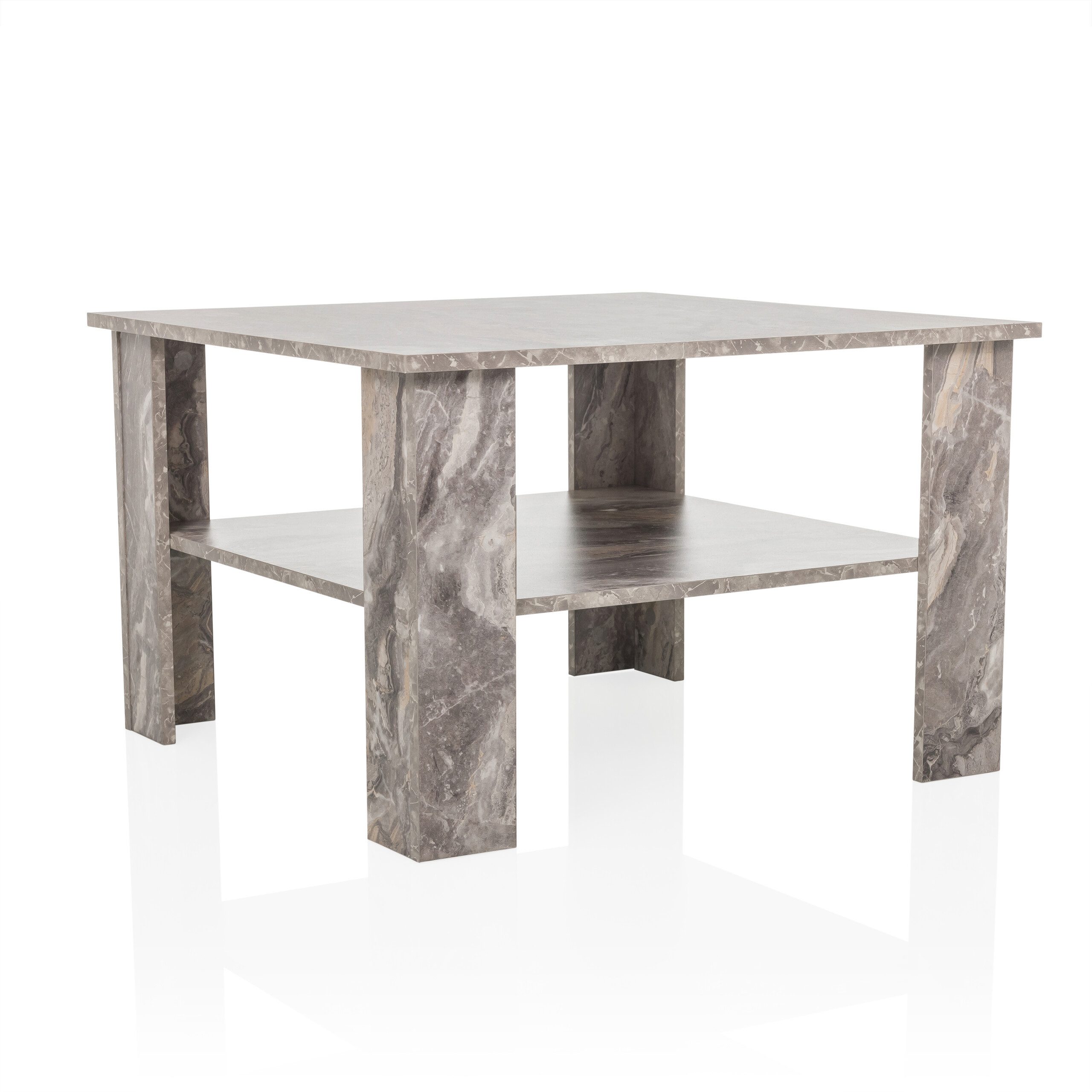 hjh LIVING Couchtisch BISMO Tisch H/B/T: 45.0 x 70.0 x 70.0 cm, Wohnzimmertisch in Marmor-Optik mit Ablageboden, Sofatisch Quadratisch