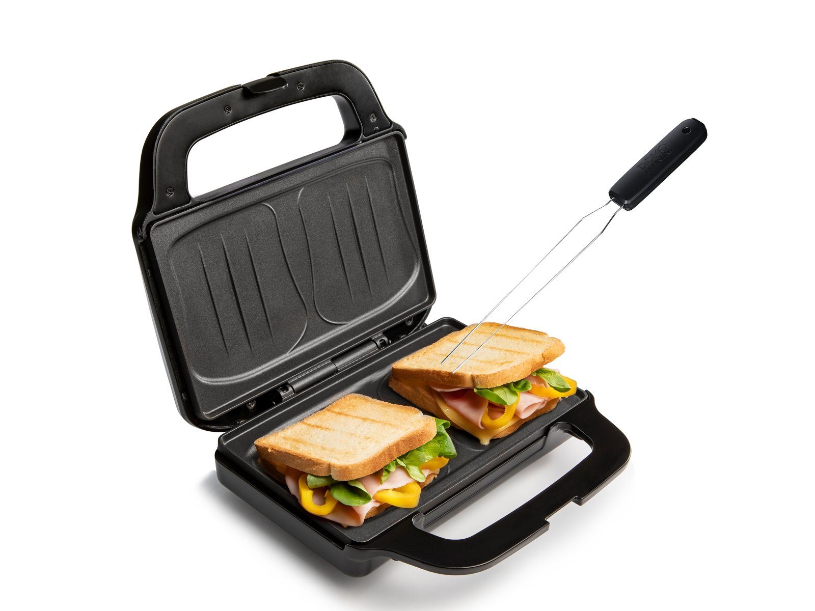 Domo Sandwichmaker, 900 W, 2er Тостери XXL Snack Panini-Maker & Gabel extra tief große Toasties