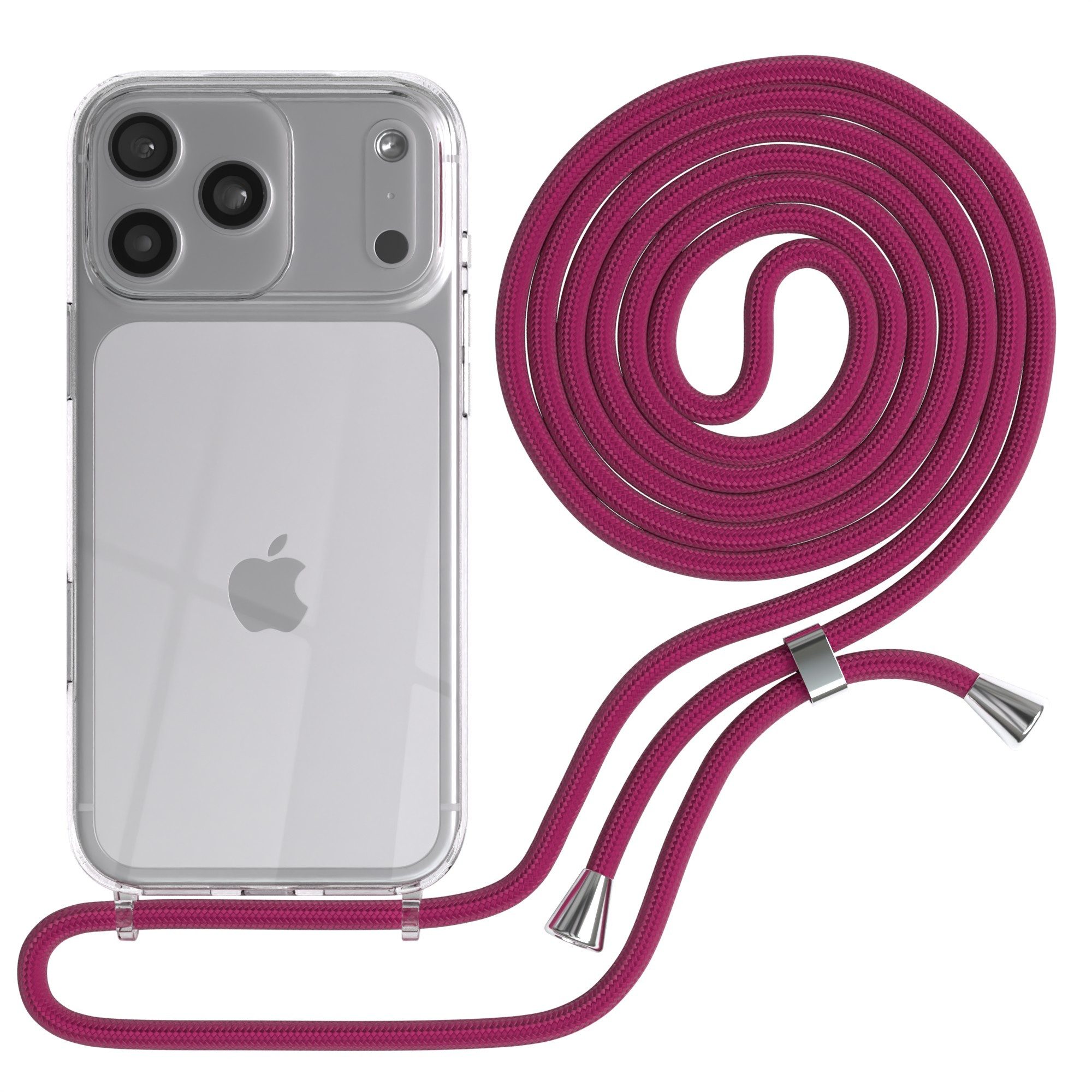 EAZY CASE Handykette Hülle mit Kette für Apple iPhone 17 Pro Max 6,9 Zoll, Handykordel Slimcover mit Umhängeband zum Umhängen Pink