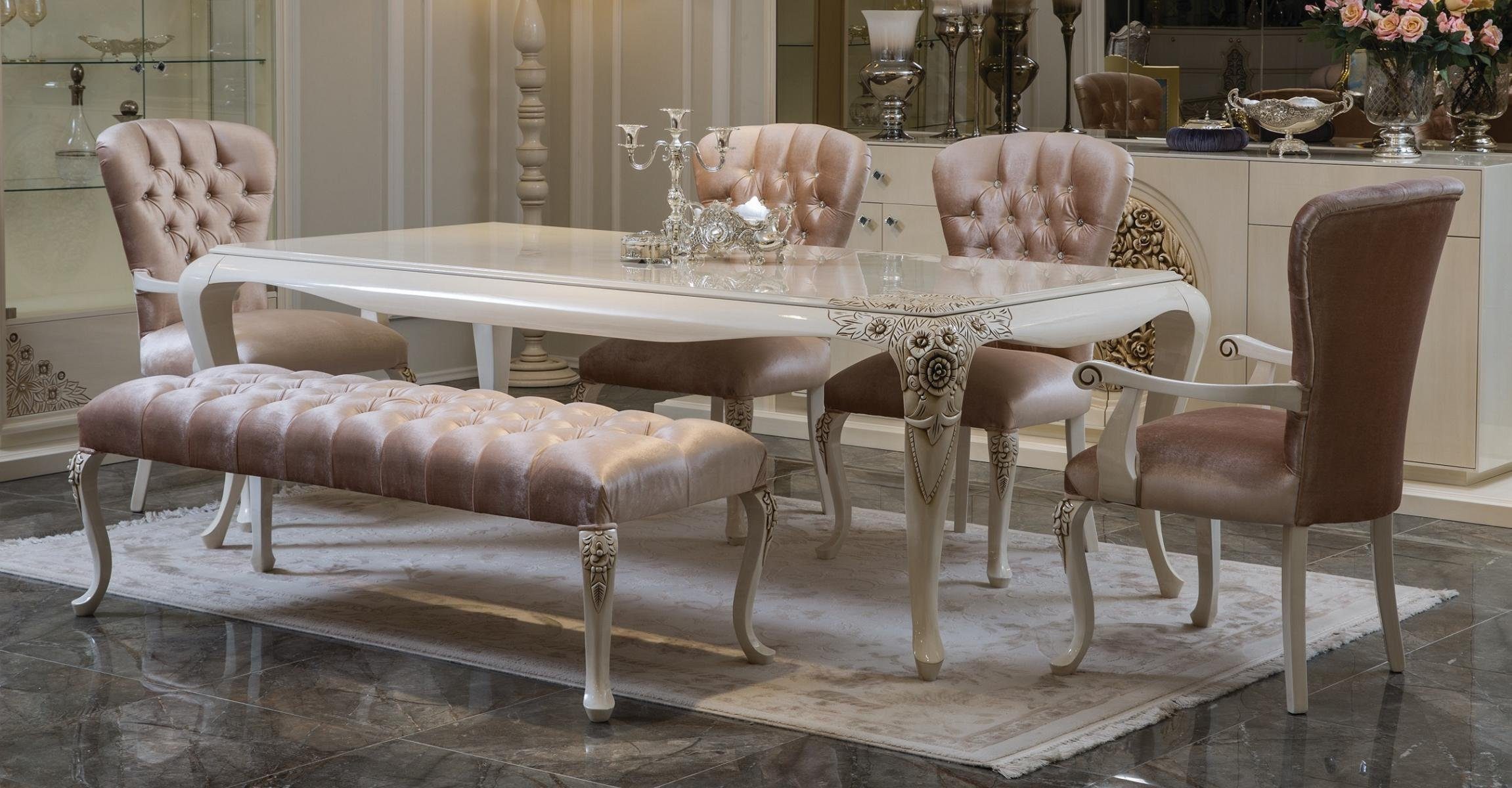 Xlmoebel Kombikommode Esszimmer-Set im modernen Art-Déco-Design mit eleganter Anrichte (Esszimmer-Set, 8 St., Kombikommode+ Vitrine + Esstisch + 2х Armstühle + 2х Stühle + Hocker), Hergestellt in Europa