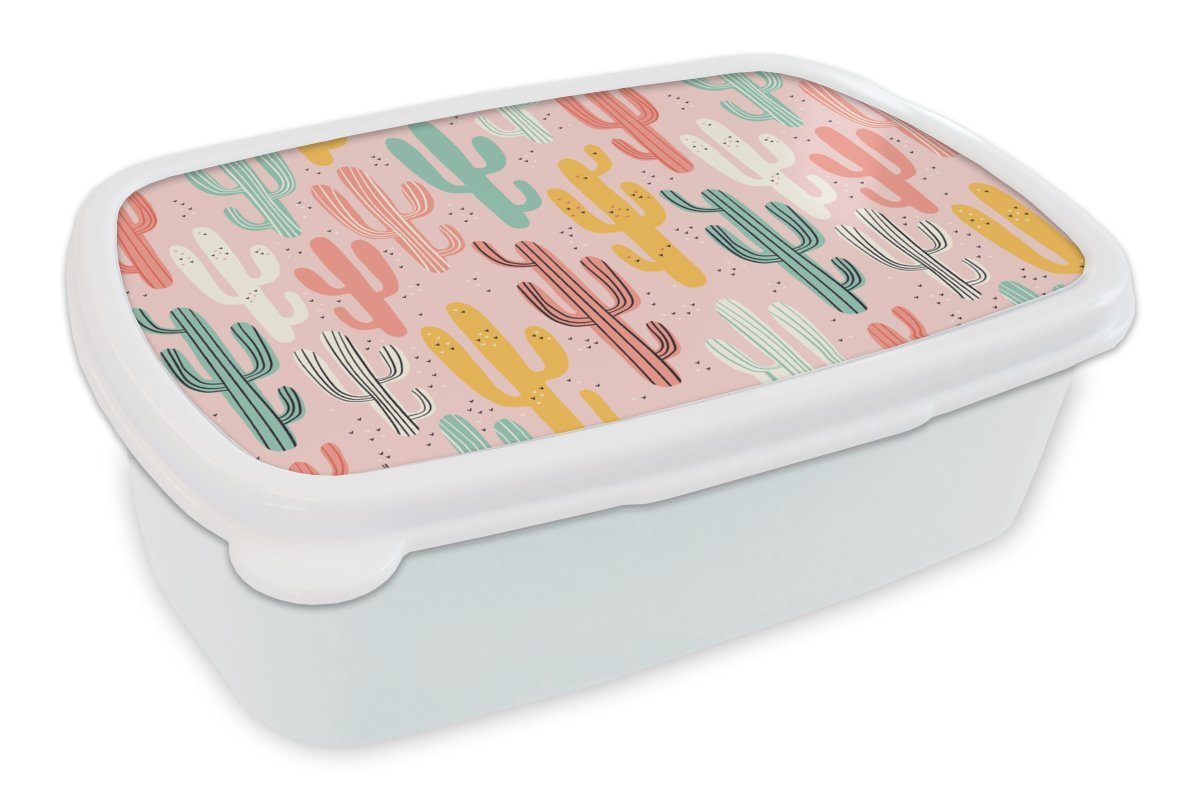 Brotbox Kunststoff, Mädchen für Muster Erwachsene, und Kinder Kaktus für (2-tlg), und Jungs Brotdose, Rosa, weiß - - Lunchbox MuchoWow