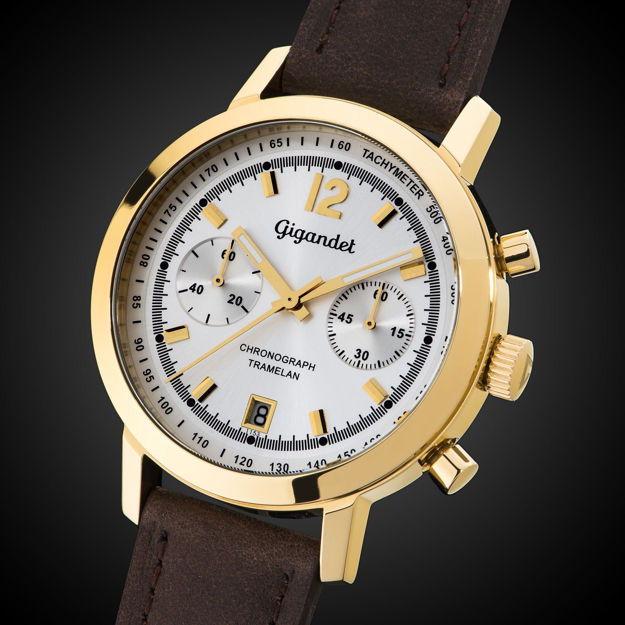 Gigandet Chronograph Armbanduhr, Herrenuhr, Sportuhr, 43mm, TRAMELAN G10-005, Mineralglas, Datumsanzeige, Lederband, 10bar/100m wasserdicht
