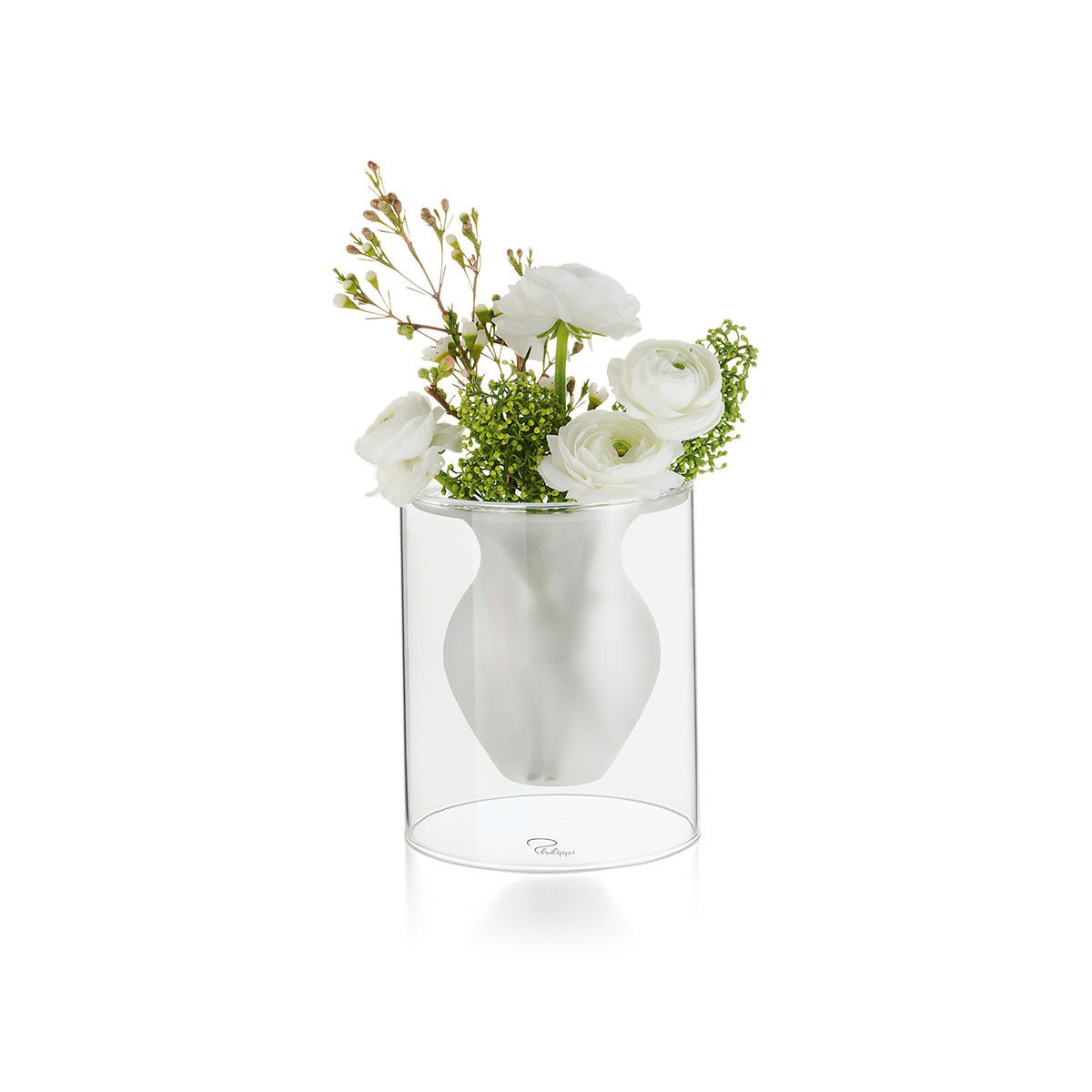Philippi Design Tischvase Philippi Esmeralda Vase Small, Aussen: transparentes Glas - Innen: mundgeblasene satinierte Glasröhre