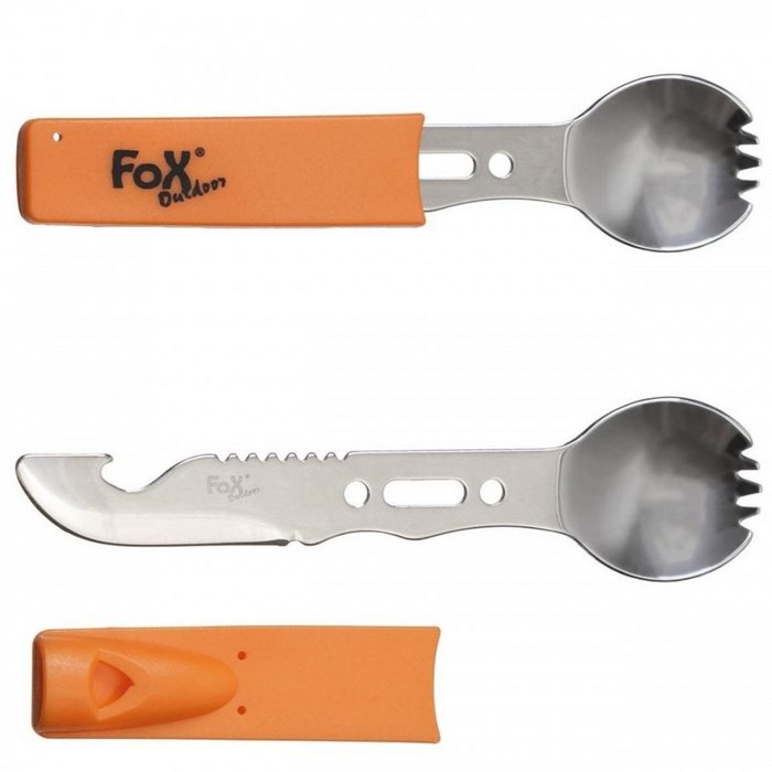 FoxOutdoor Campinglöffel Multifunktionsgöffel Edelstahl Griff orange (2 Stück)