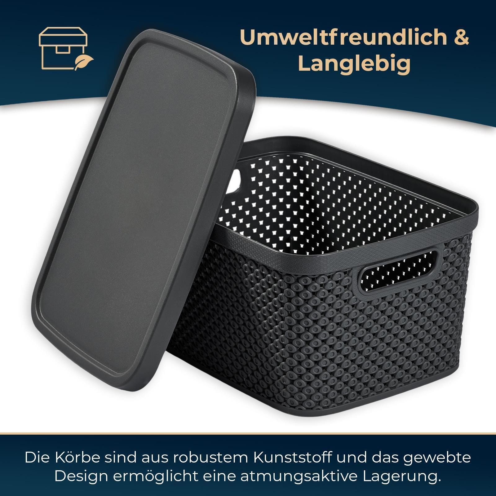 astor24 Aufbewahrungsbox 3er Set Aufbewahrungskorb mit Deckel Box Kiste Regalkorb Organizer (3er Set, 3er Set 19 Liter Aufbewahrungskörbe mit Deckel in aquamarin), erhältlich in 4 Größen und verschiedenen Farben