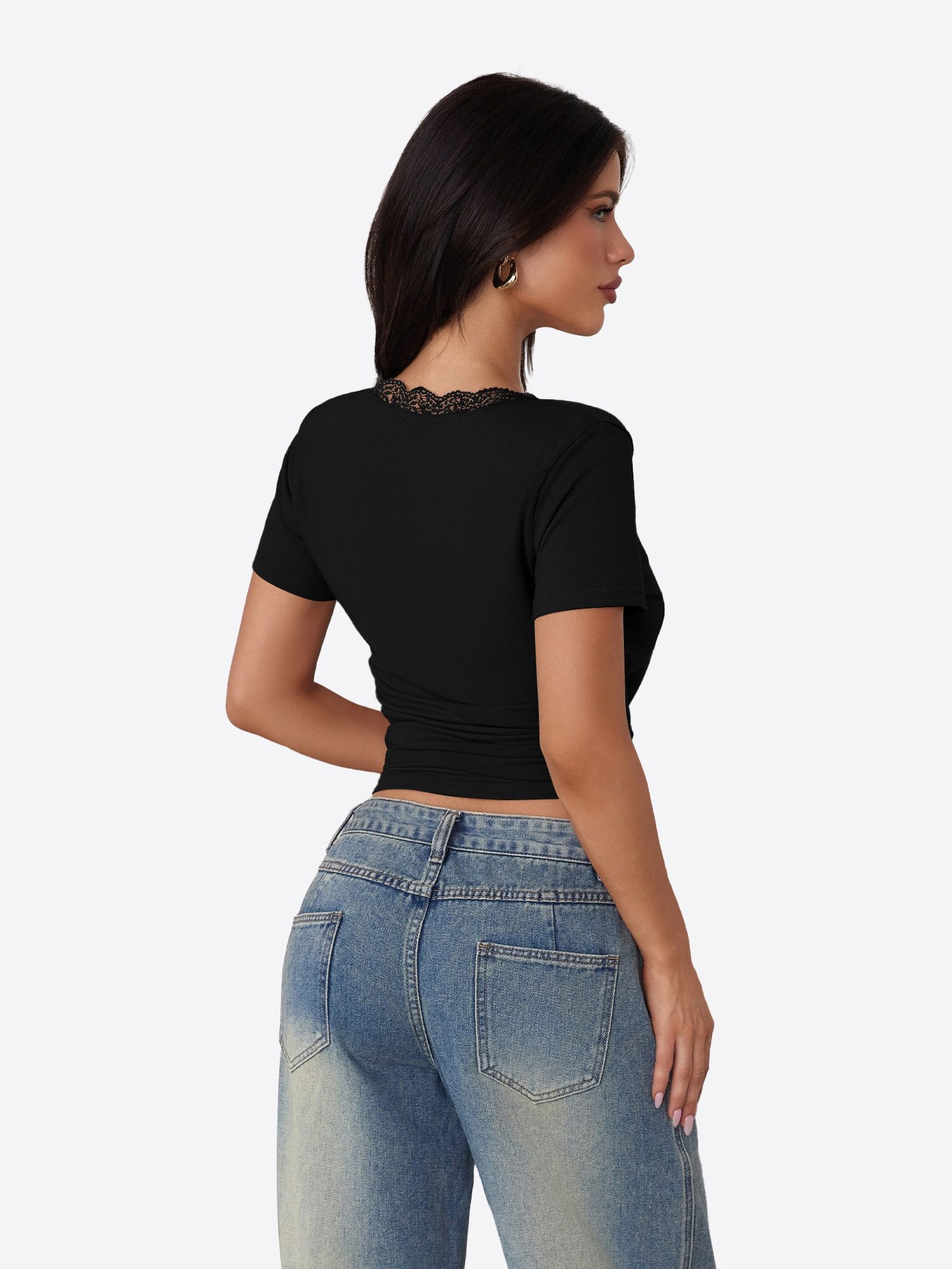 Imily Bela T-Shirt Damen Slim-Fit Tops aus Spitze (Packung, 1-tlg., 1per-Pack) einfarbig