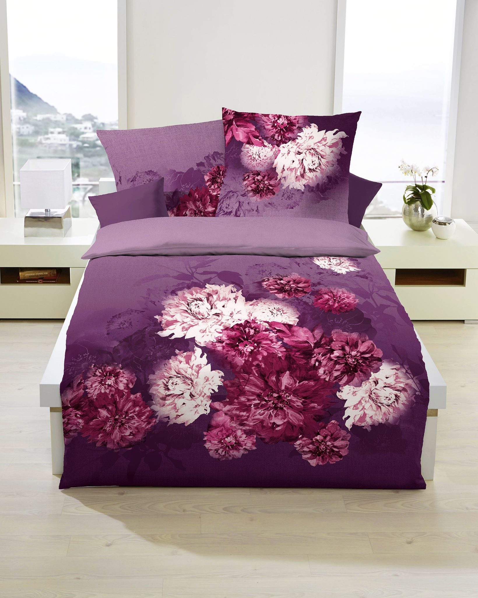 JACK Bettwäsche JACK by Kaeppel Fein Biber Bettwäsche 2 tlg 135x200cm Flamenco Violett, Biber, 2 teilig, farbenfrohes Blumenmotiv, Elegante Optik – Bild 5 von 5