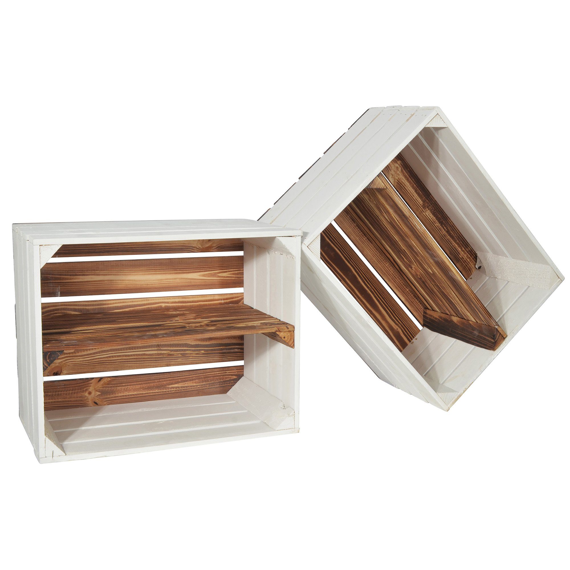 CHICCIE Holzkiste Langes Regal Geflammt Weiß günstig online kaufen