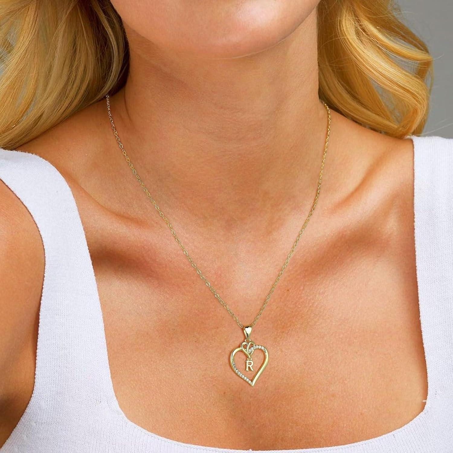 LuxusKollektion Herzkette Valentinstag Geschenke Frauen Kette Herz Halskette 14K Gold Zirkonia
