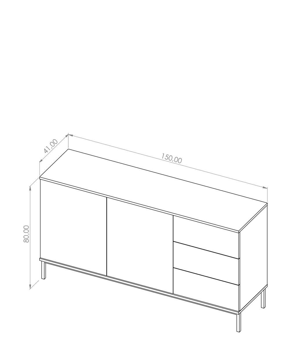 Beautysofa Kommode Querty (mit 3x Weiß to cm), open" mit Sideboard 150 "push Breite Schubladen, -Methode, zweitürig