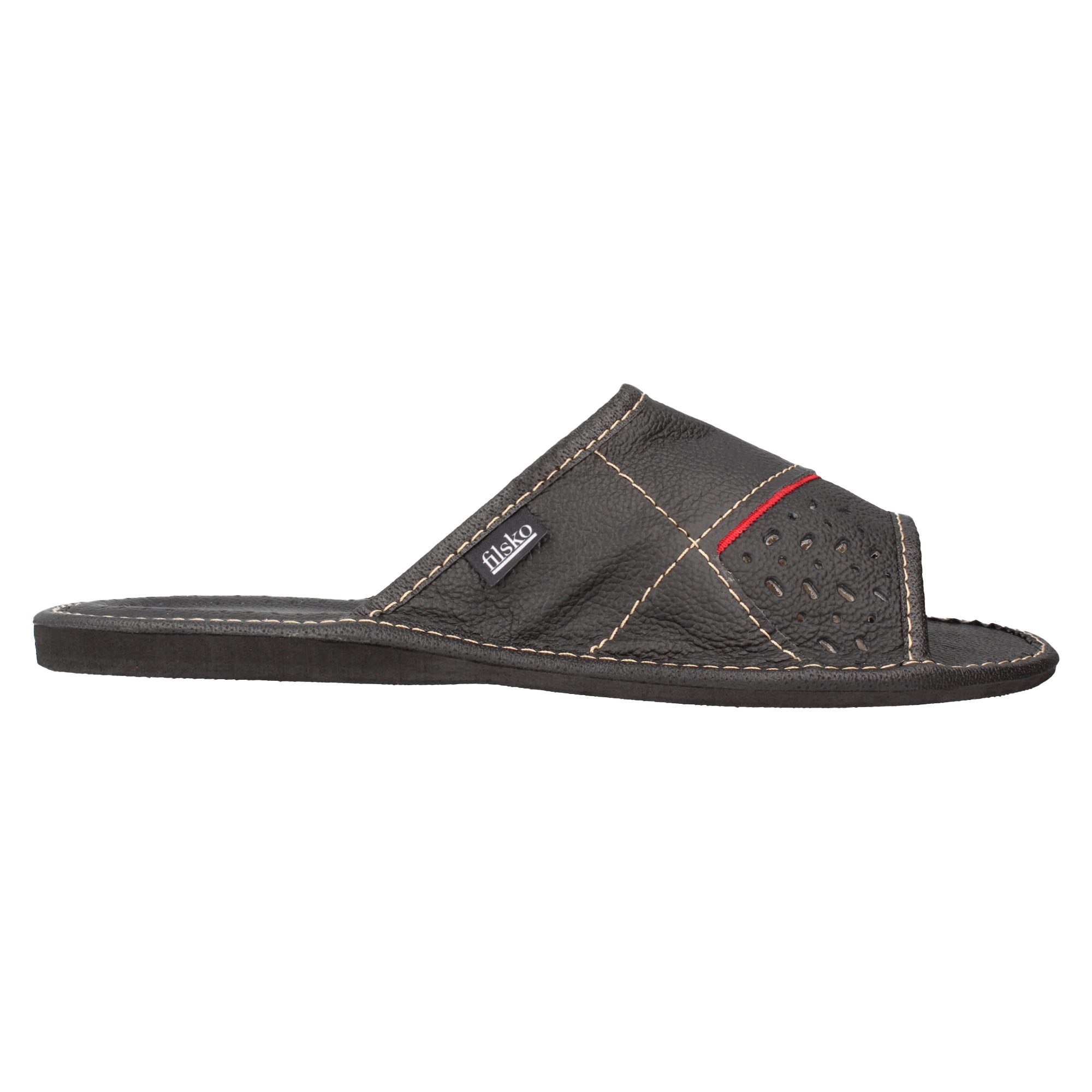 filsko Levice Herren Hausschuh Open-Toe, Slip-On, offene Hausschuhe, Pantoletten, Leder Hausschuhe