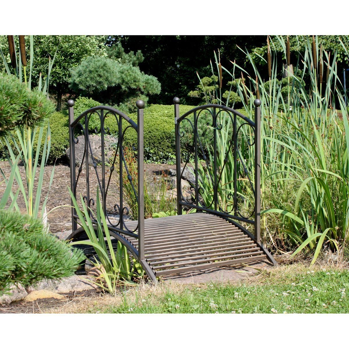 GartenHero Zierbrücke Gartenbrücke 120 cm Metall Brücke Garten Teichbrücke Zierbrücke Dekobrücke Teich, (1 St), Länge 120,5 cm x Breite 81 cm x Höhe 94,5 cm