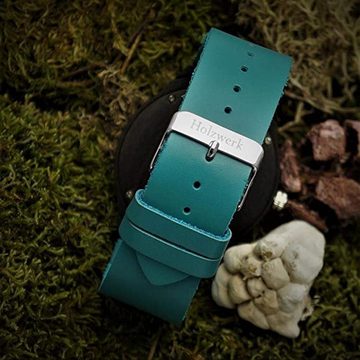 Holzwerk Quarzuhr FALKENSEE kleine Damen Leder & Holz Armband Uhr, türkis blau & schwarz