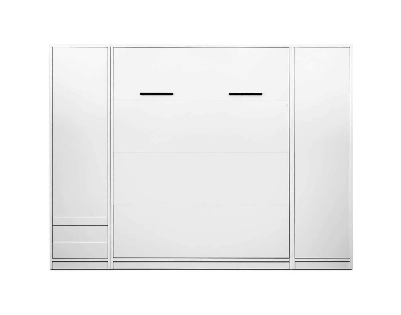 QMM TraumMöbel Schrankbett Wandbett modern vertikal GN 160 x 200 mit 2 Schränken - Weiß-Hochglanz (Set, 3-St., Schrankbett vertikal 160x200 mit LED; 2 Schränke) Mit LED-Beleuchtung