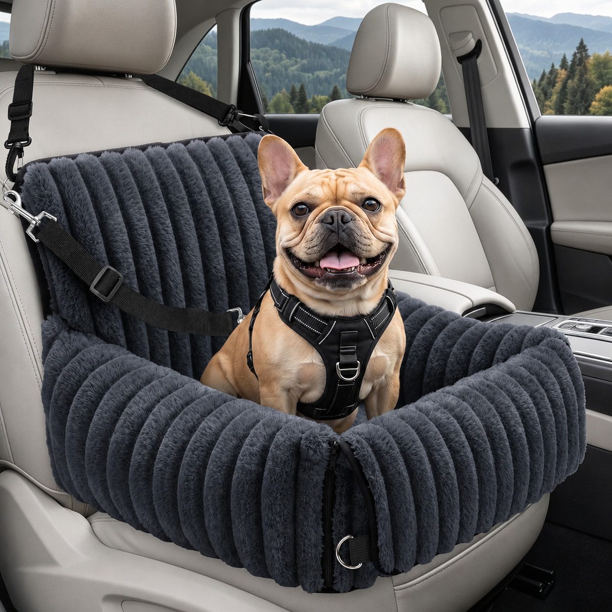 AIMAX Hunde-Autositz 48 × 48 × 38 cm für kleine bis mittlere Hunde, Waschbarer Hundesitz Auto mit Griff, 2-in-1 Hundebett, Grau