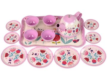 LEAN Toys Kinder-Küchenset Boutique Kaffeeset Teeset Truhe Rollenspiel Teller Rosa Spielzeug