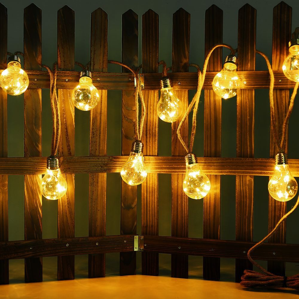 GLOBO LIGHTING Gartenleuchte, LED-Leuchtmittel fest verbaut, Warmweiß, Solarlichterkette 10x LED Glühbirnen Außenlampe Gartendeko amber