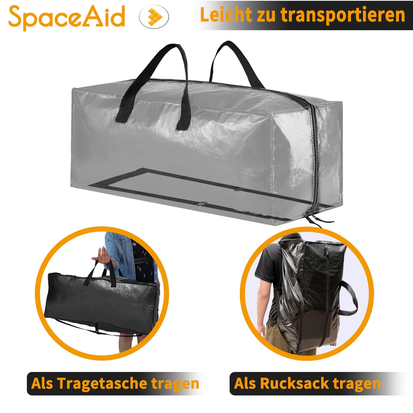 SpaceAid Aufbewahrungstasche Extra große Umzugstaschen (robuste Aufbewahrungsbeutel mit Doppelreißverschluss, 8-tlg), 8 Stück – Bild 3 von 5