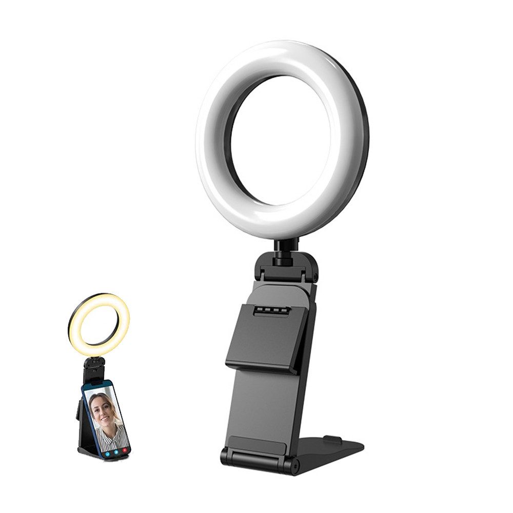 zggzerg Ringlicht Ringlicht LED Videolicht mit Handyhalter, 3 Lichtfarben, 180° Drehbar, 60 LED für Selfie Videokonferenz Streaming Make-up Vlog YouTube TikTok