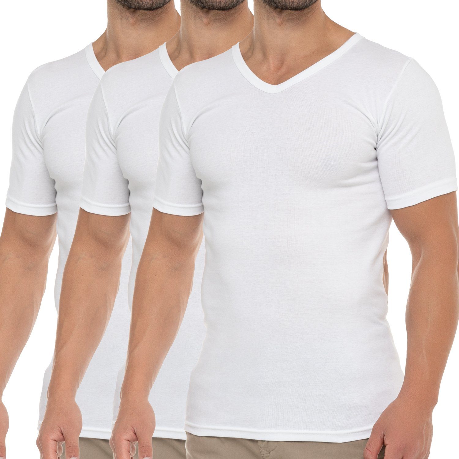 celodoro Kurzarmshirt Herren Business T-Shirt V-Neck Feinripp Baumwolle (1er/3er) Weiß