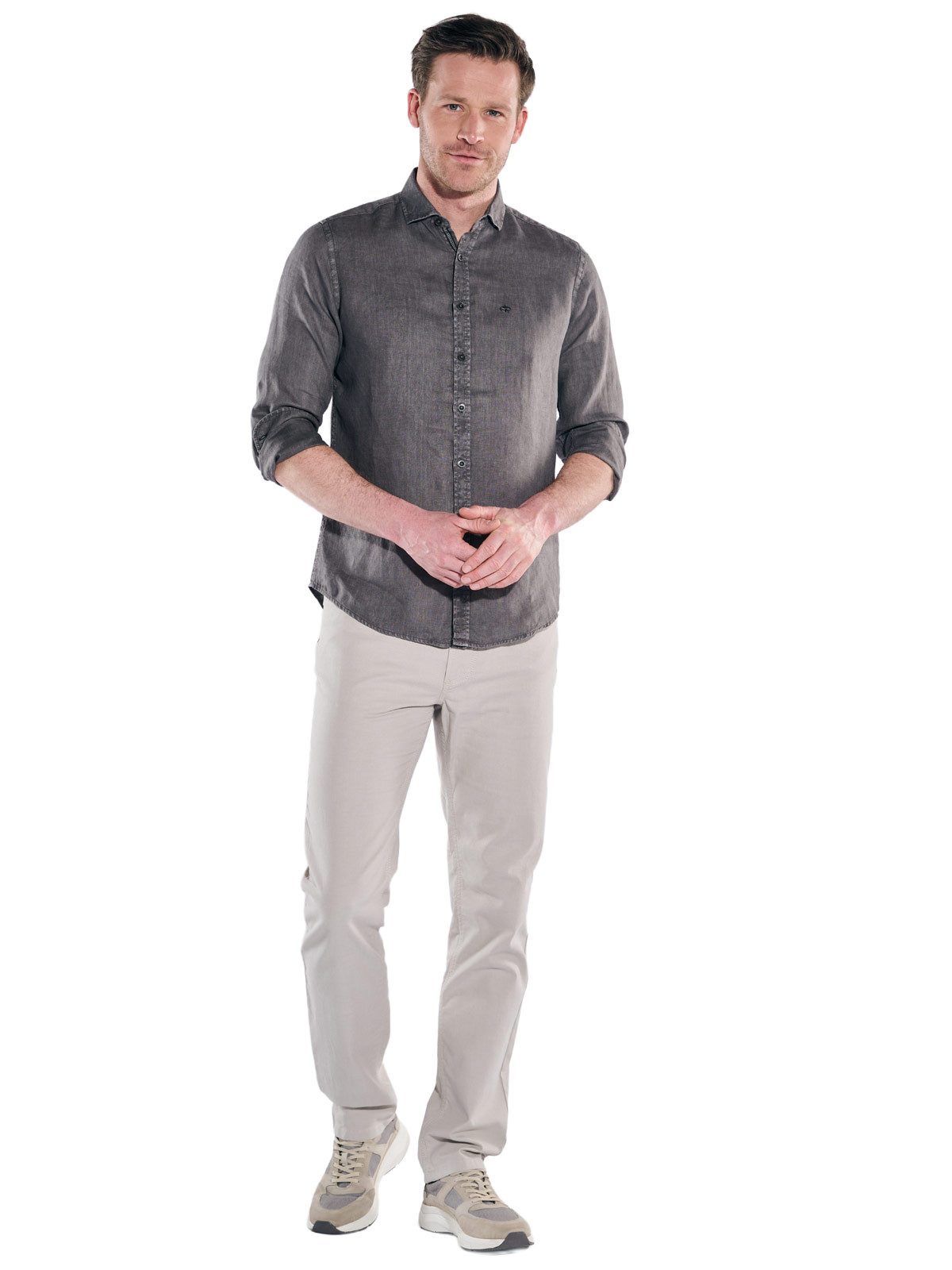 Engbers Langarmhemd Herren Sportives Leinenhemd im Heritage-Look, Dunkelbraun