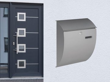 Setpoint Briefkasten, gebogen in Silber großer Stahl Postkasten mit Namensschild 2 Schlüssel