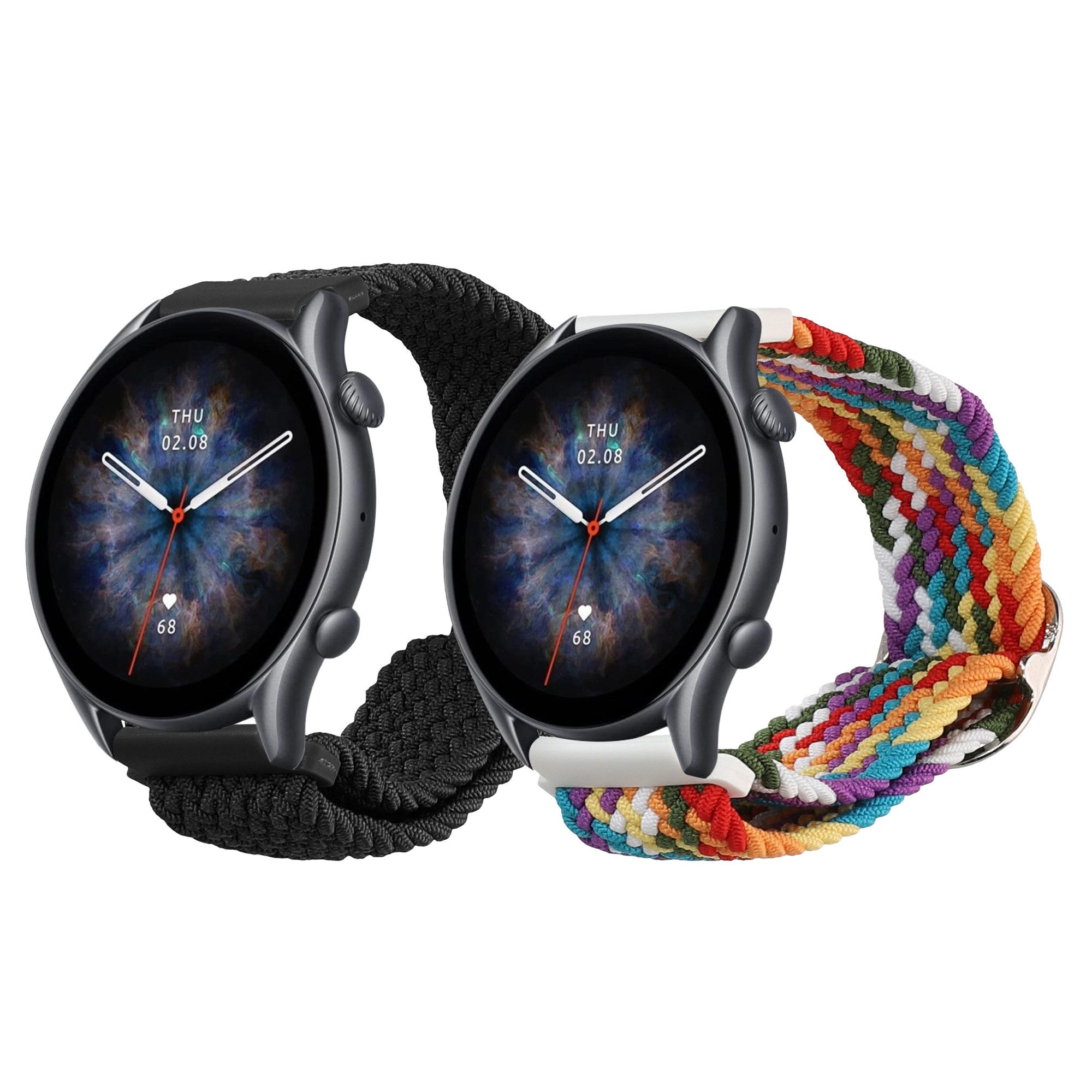 kwmobile Smartwatch-Armband 2x Uhrenarmband für 22mm Amazfit Bip 6 / Bip 5 Unity / Bip 5 / GTS 3, Fitnesstracker Band Set aus Nylon - Ersatzarmband Smartwatch