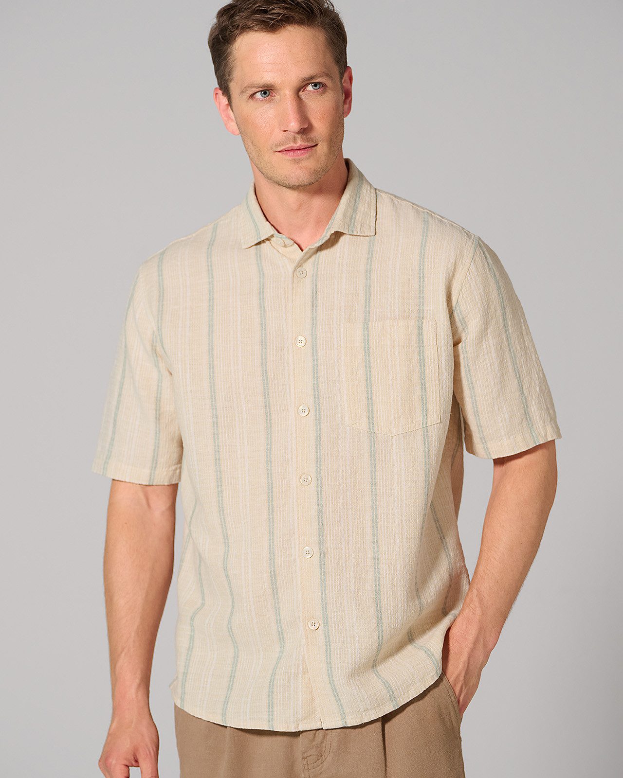 HempAge Streifenhemd Herren Streifenhemd aus Hanf/Bio-Baumwolle Casual Fit