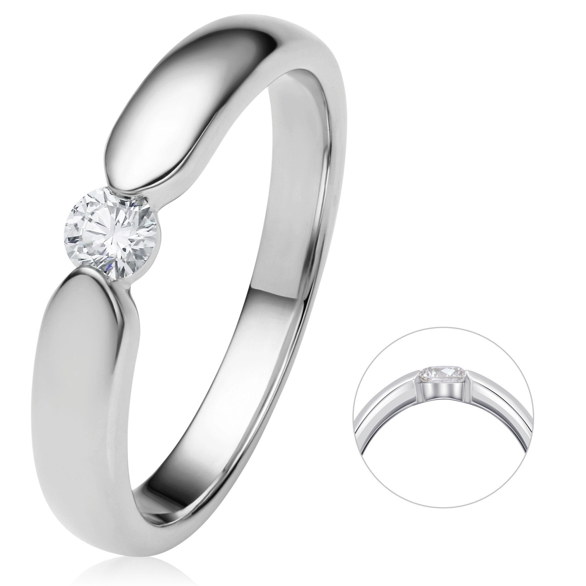 Schmuck 0.17 ELEMENT Brillant aus Damen Spannfassung Ring Diamantring Diamant ONE Gold Spannfassung Weißgold, ct 585