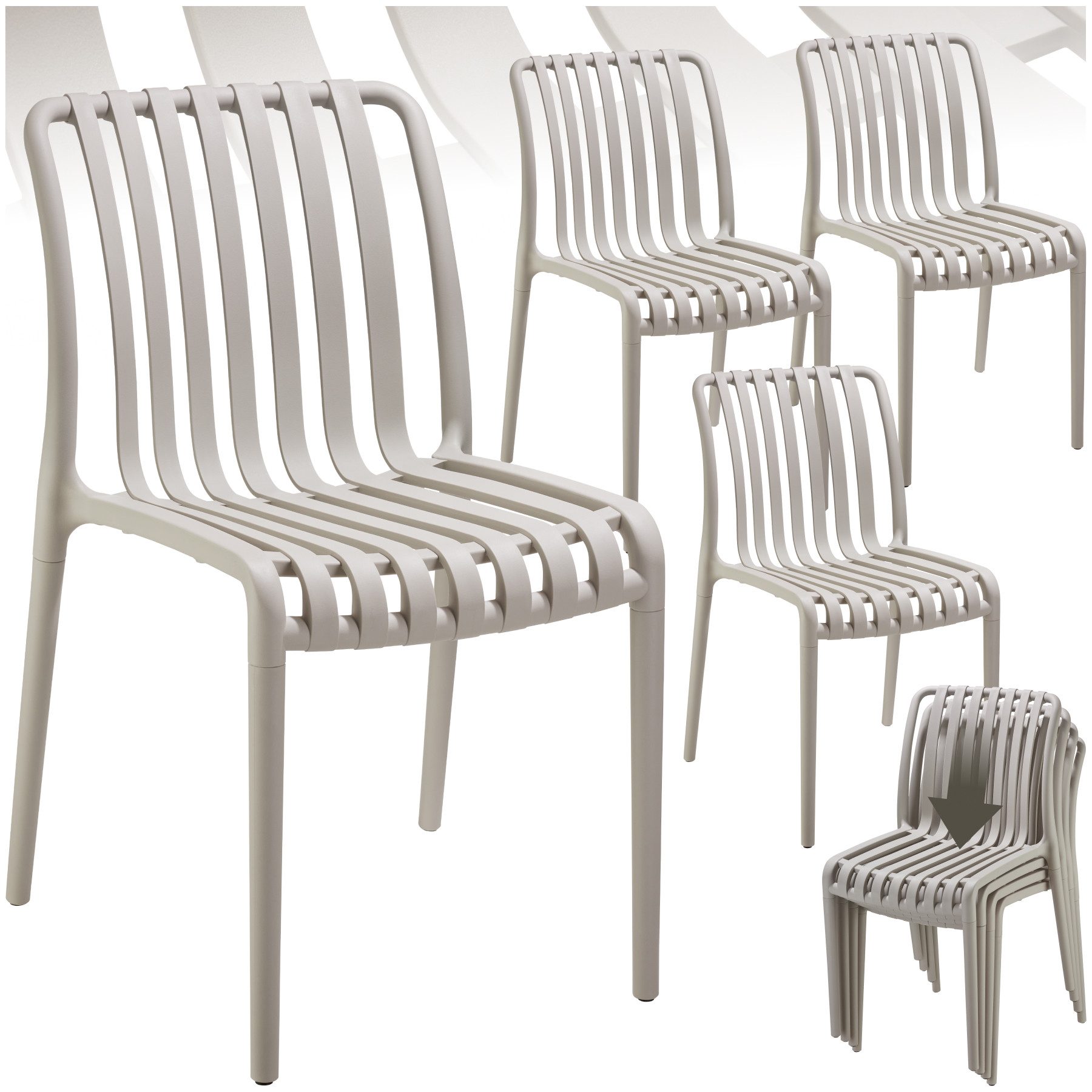 tectake Gartenstuhl Balkonstuhl, stapelbar, Belastbarkeit 110 kg, 47 x 58 x 80,5 cm (Terrassenstuhl Alcudia für Außen in Taupe, 4 St), wetterfest und UV-beständig, pflegeleicht, rutschfeste Gummischoner