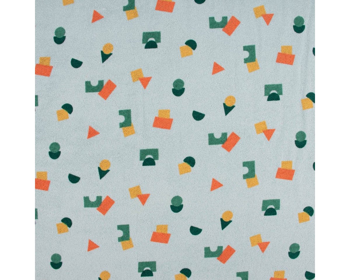 Thumbnail - SCHÖNER LEBEN. Stoff Frotteestoff Stretch Frottee Geometrie Bauklötze hellblau orange grü, allergikergeeignet