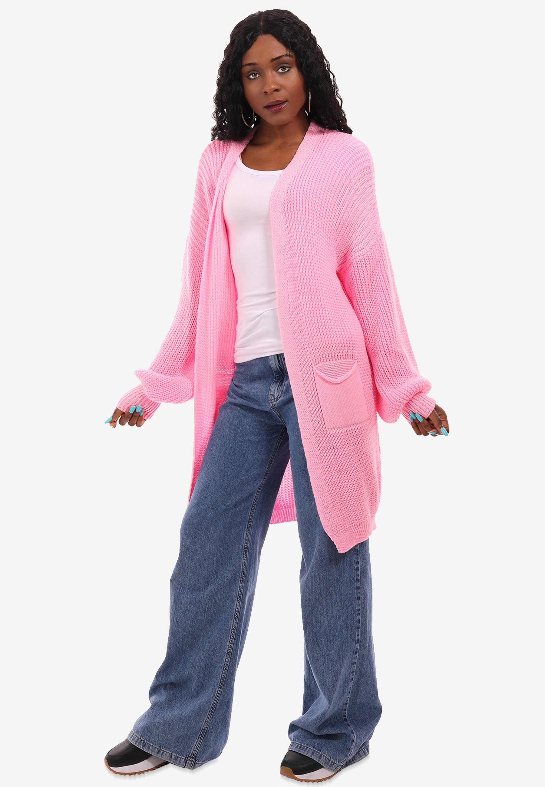 YC Fashion & Style aufgesetzten in Cardigan One mit Size mit Unifarbe, rosa Taschen Strick-Cardigan Taschen