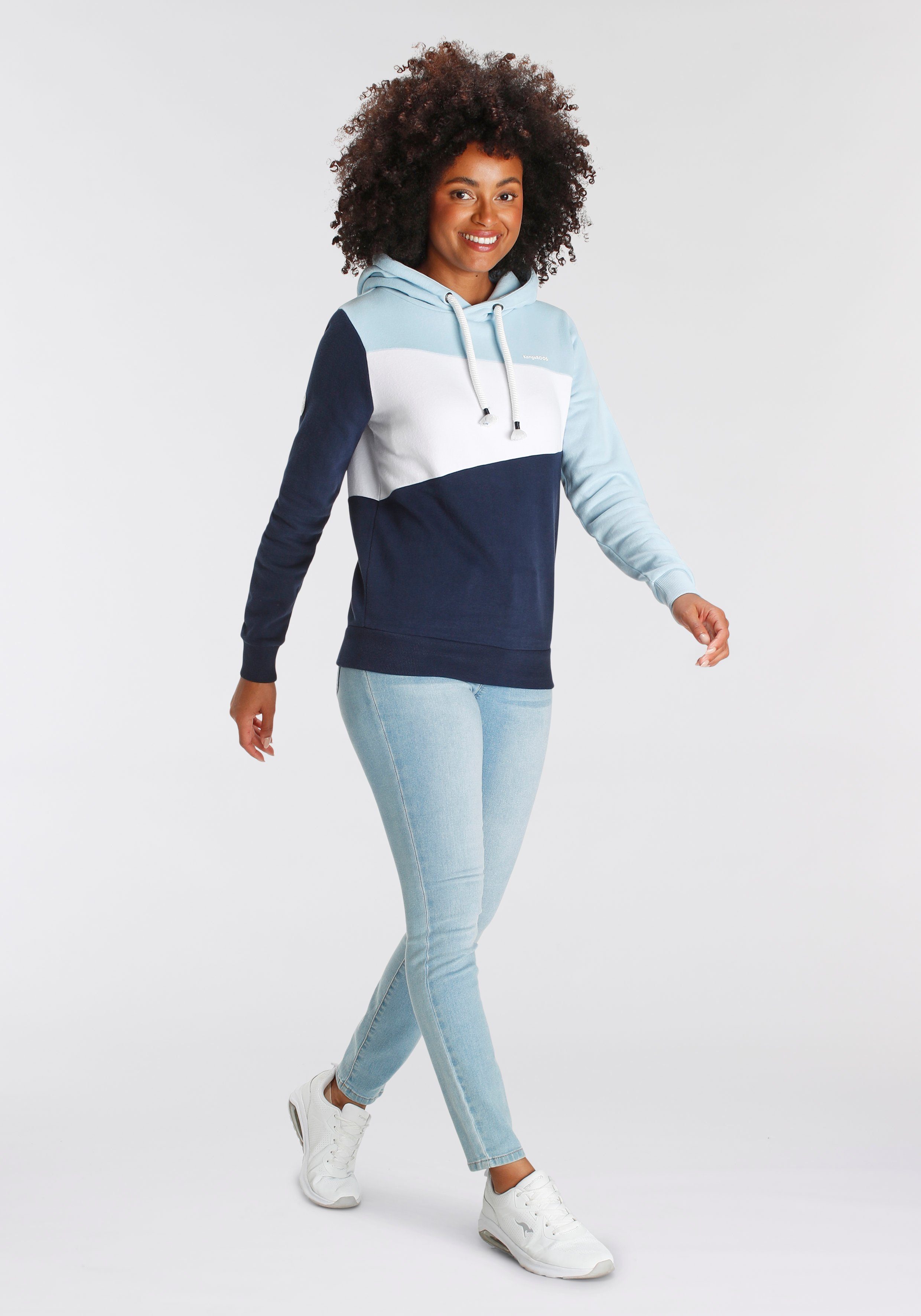 KangaROOS Hoodie Langarm, lockere Passform, Colorblocking-Optik